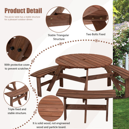 Six Person Outdoor Wooden Picnic Table for Patio