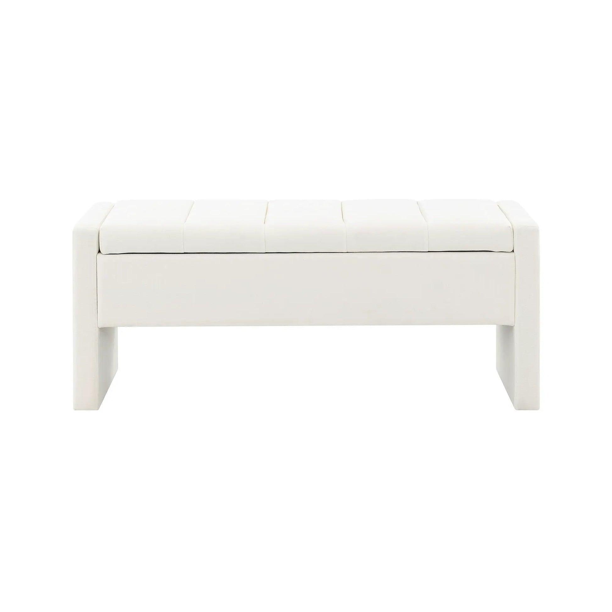 Modern upholstered large bed end storage bench in white fabric by Unique Piece Furniture on Tampa Home & Garden Store
