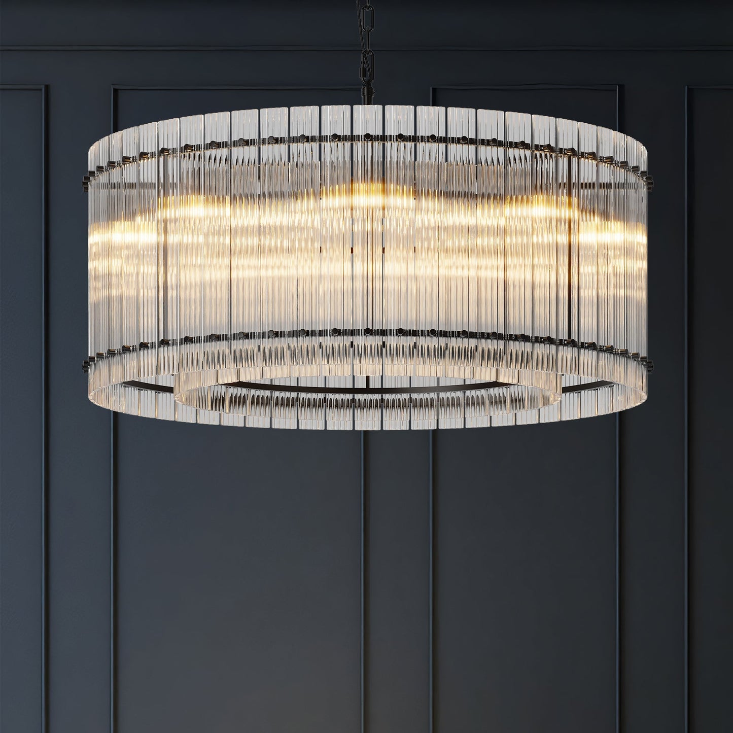 37-Inch modern black round 8-light crystal chandelier by HouseOfZazla with hanging prisms on Tampa Home & Garden Store