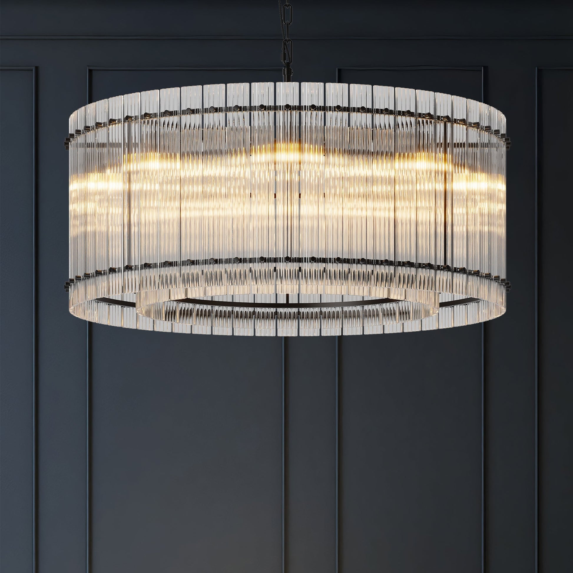 37-Inch modern black round 8-light crystal chandelier by HouseOfZazla with hanging prisms on Tampa Home & Garden Store