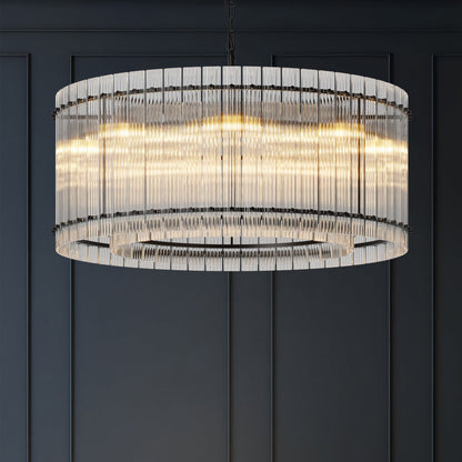 37-Inch modern black round 8-light crystal chandelier by HouseOfZazla with hanging prisms on Tampa Home & Garden Store