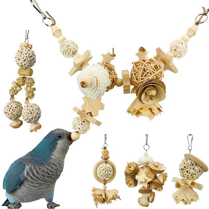 Parrot natural gnawing molar grinding toy for birds with wooden beads and star shapes on Tampa Home & Garden Store