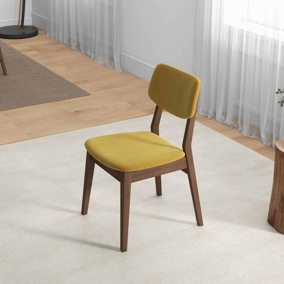 Solid Back Side Chair Set mustard yellow upholstery with dark wood legs, 2 chairs on Tampa Home & Garden Store