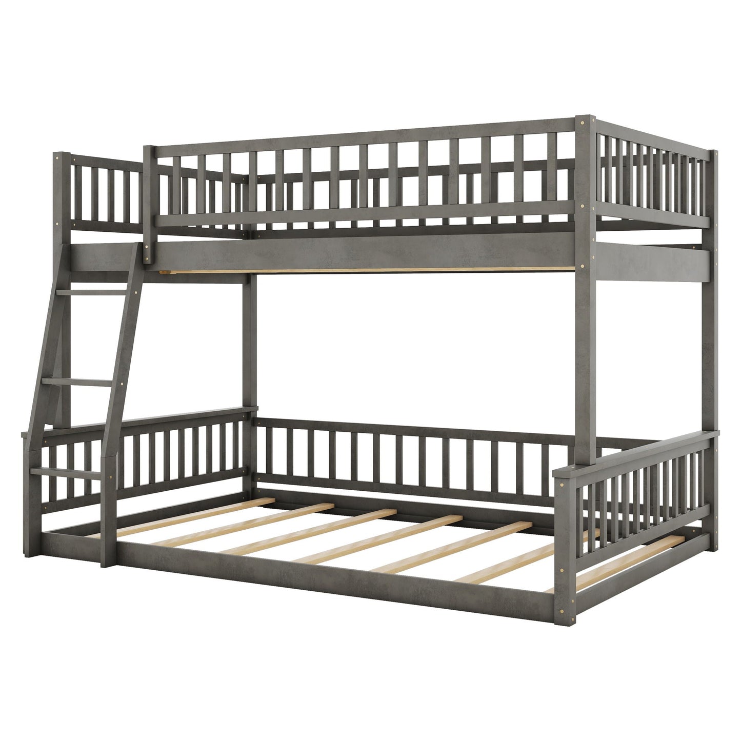 Two-tier bunk bed with ladder and guardrails, gray metal frame, HouseOfZazla on Tampa Home & Garden Store