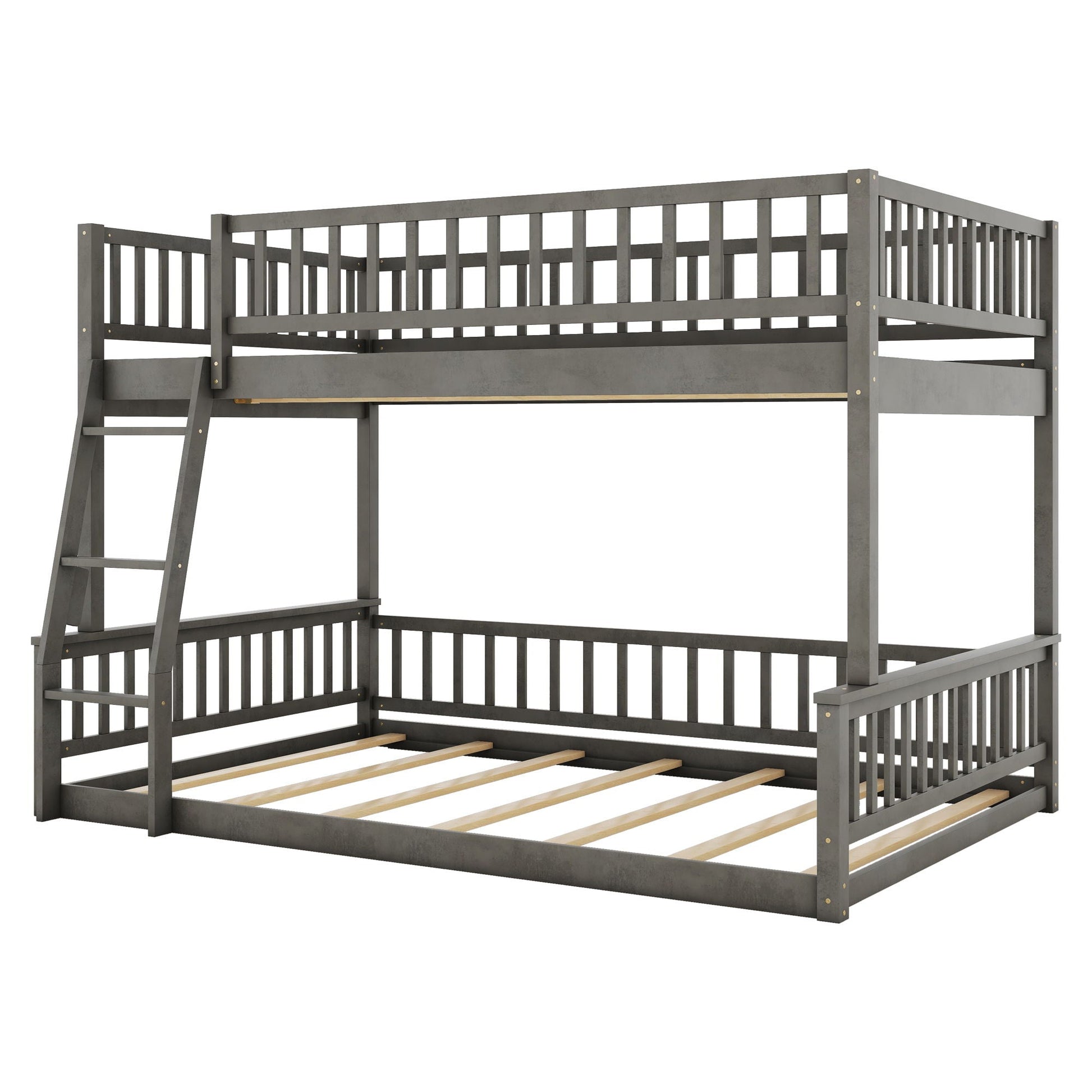Two-tier bunk bed with ladder and guardrails, gray metal frame, HouseOfZazla on Tampa Home & Garden Store