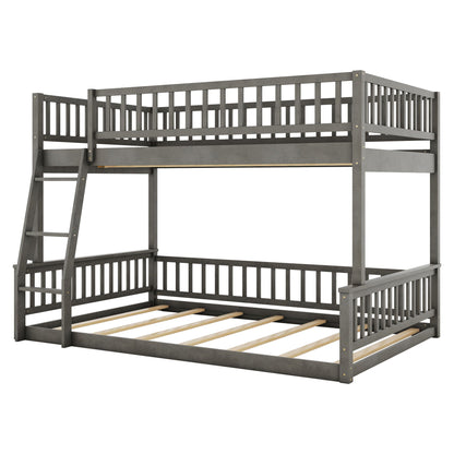 Two-tier bunk bed with ladder and guardrails, gray metal frame, HouseOfZazla on Tampa Home & Garden Store
