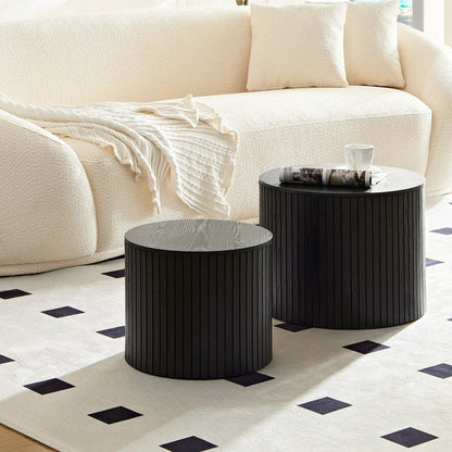 Handcrafted nesting tables 2-piece set in black ribbed finish by Unique Piece Furniture on Tampa Home & Garden Store