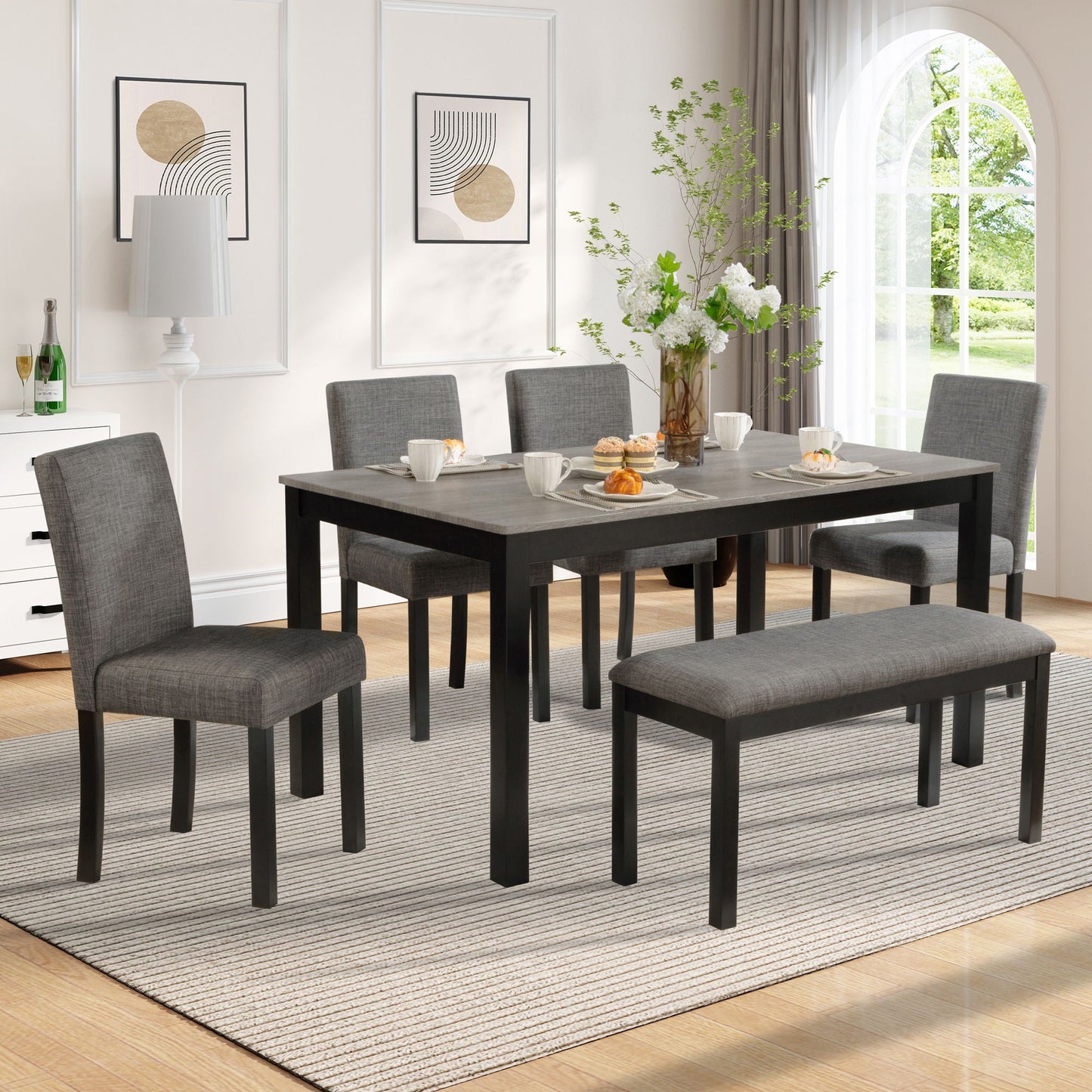 Rustic Wood Dining Table and Upholstered Chairs