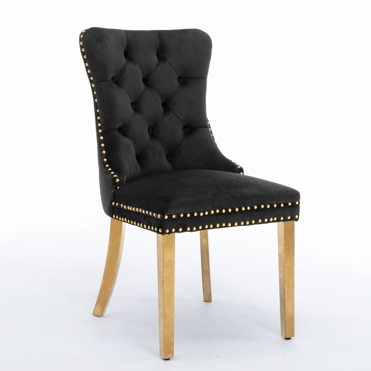 Modern tufted dining chair set of 2 in black velvet with gold nailhead trim and gold legs on Tampa Home & Garden Store