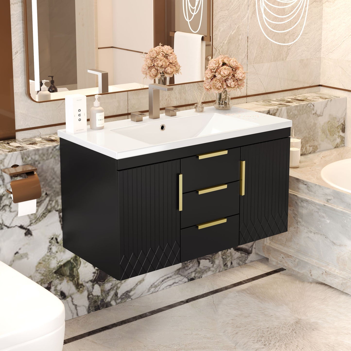 Wall Mounted Bathroom Vanity With Sink and Shelf