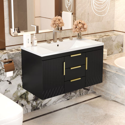 Wall Mounted Bathroom Vanity With Sink and Shelf
