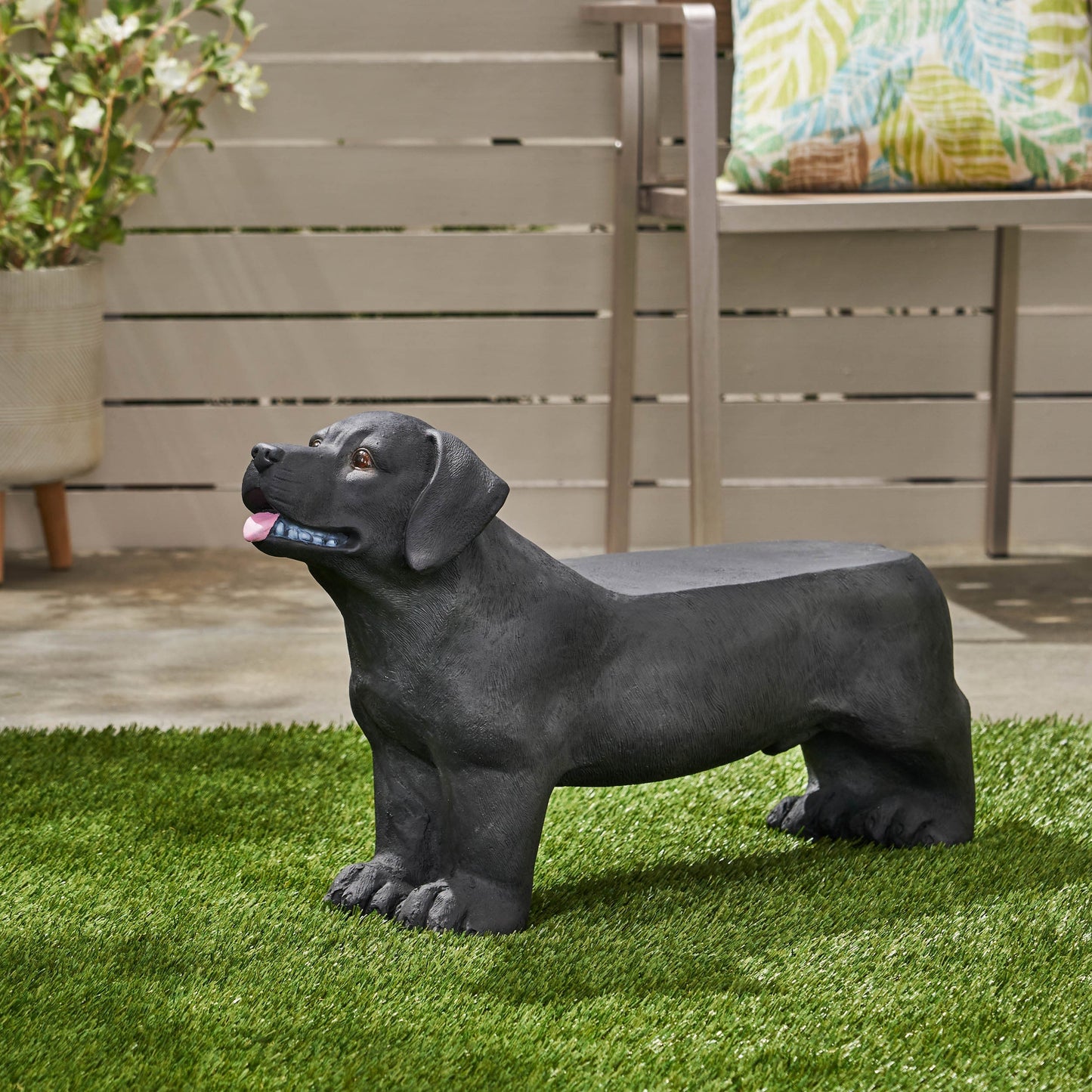 MGO Dog Bench matte black Labrador design outdoor bench by HouseOfZazla on Tampa Home & Garden Store
