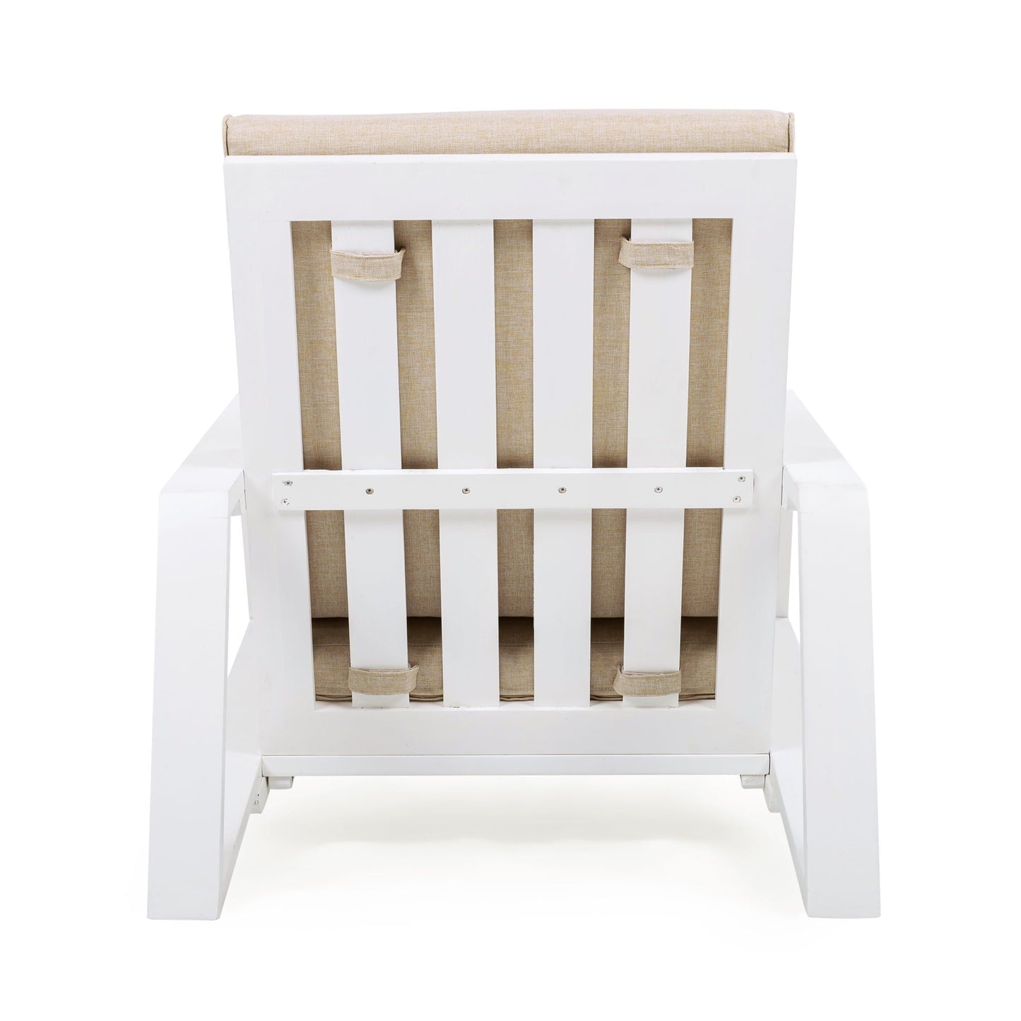 Outdoor Patio Lounge Chair by HouseOfZazla with beige cushion and white slatted frame on Tampa Home & Garden Store