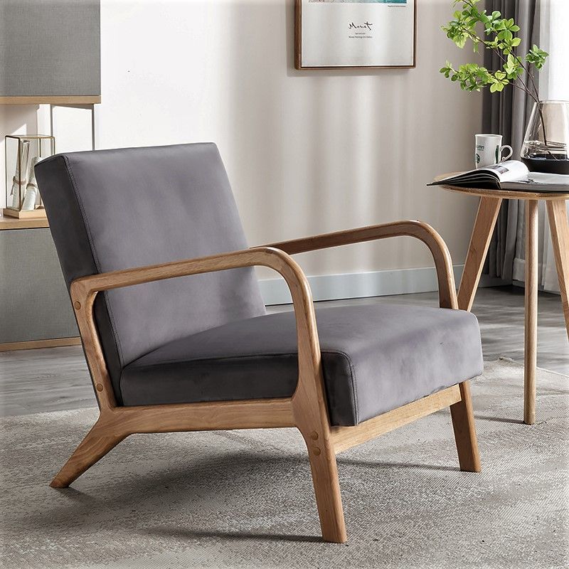 Classic mid-century modern armchair with open wood frame and grey cushioning by HouseOfZazla on Tampa Home & Garden Store