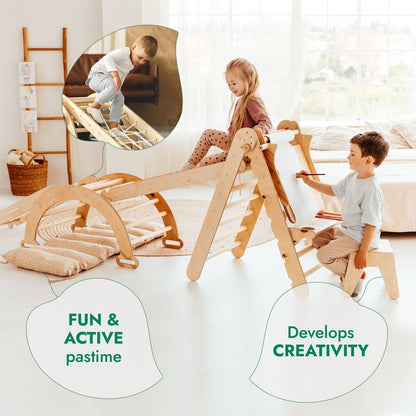 Goodevas 6in1 Montessori climbing set, wooden frame with triangle ladder and slide on Tampa Home & Garden Store