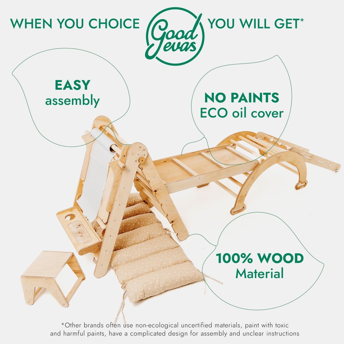 Goodevas 6in1 Montessori wooden climbing set with triangle ladder arch rocker slide ramp on Tampa Home & Garden Store