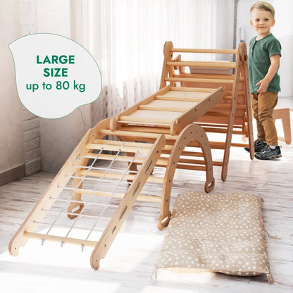 6in1 Montessori wooden climbing set by Goodevas with slide, rope net, cushion, large up to 80 kg on Tampa Home & Garden Store