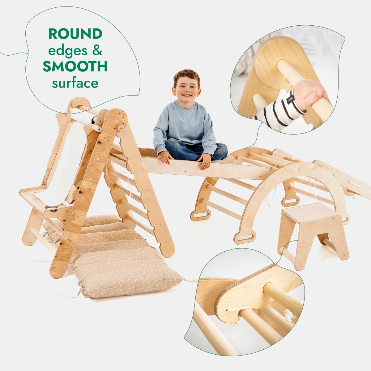 Goodevas 6in1 Montessori Climbing Set wooden playset with slide, ladder and arch rocker on Tampa Home & Garden Store