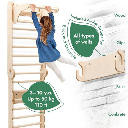 6in1 wooden Swedish wall climbing ladder for children by Goodevas, natural wood toy on Tampa Home & Garden Store