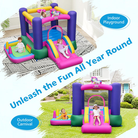 6-in-1 Bouncy Castle Inflatable Bounce House with Slide and Ball Pit with 480W Blower - Tampa Home & Garden Store