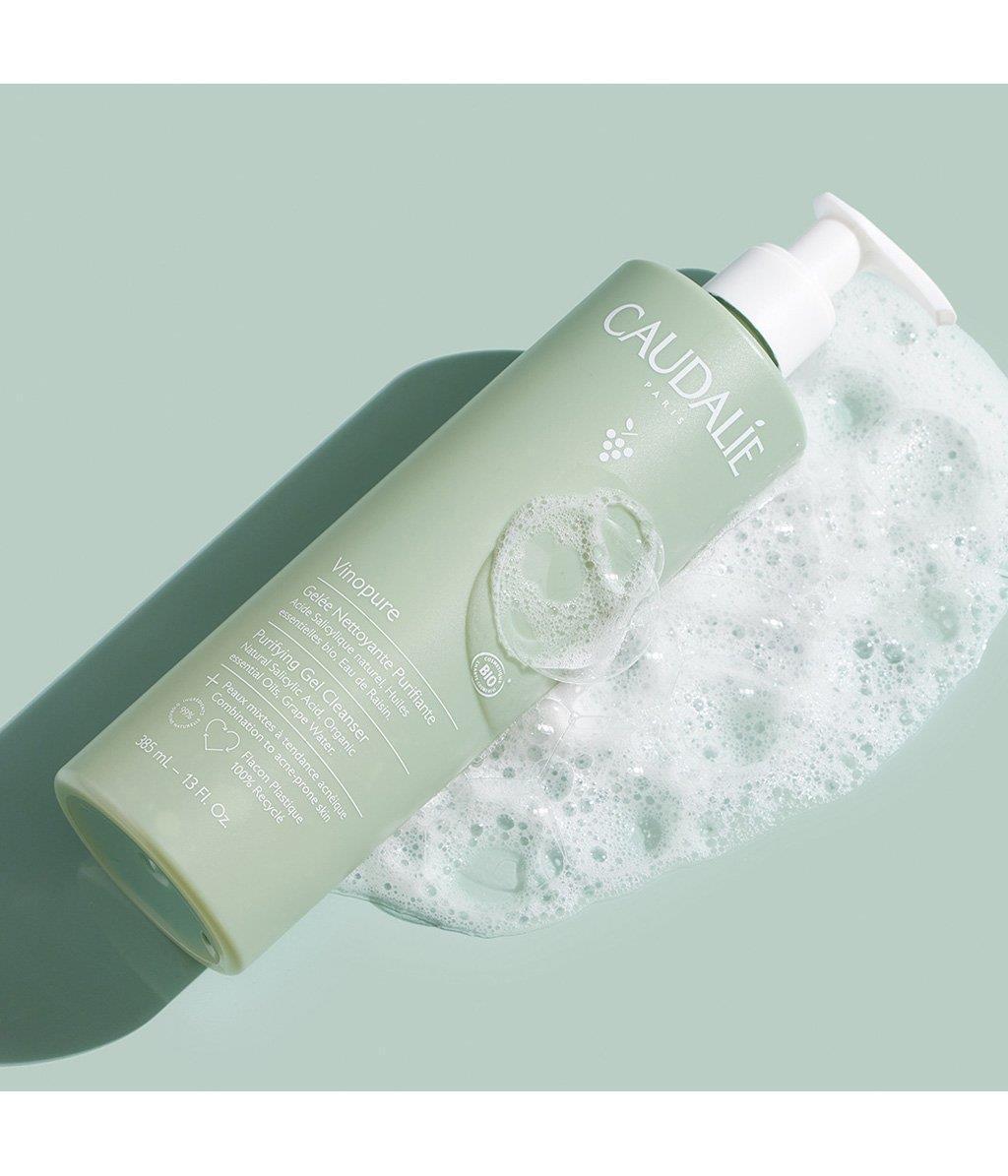 Caudalie Vinopure Purifying Gel Cleanser bottle, light green with white pump on Tampa Home & Garden Store