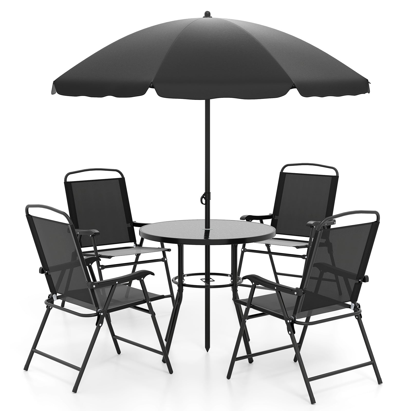 6-Piece patio dining set with umbrella and 4 folding armchairs, DirectDeals, black metal frame on Tampa Home & Garden Store
