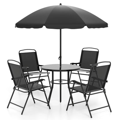 6-Piece patio dining set with umbrella and 4 folding armchairs, DirectDeals, black metal frame on Tampa Home & Garden Store