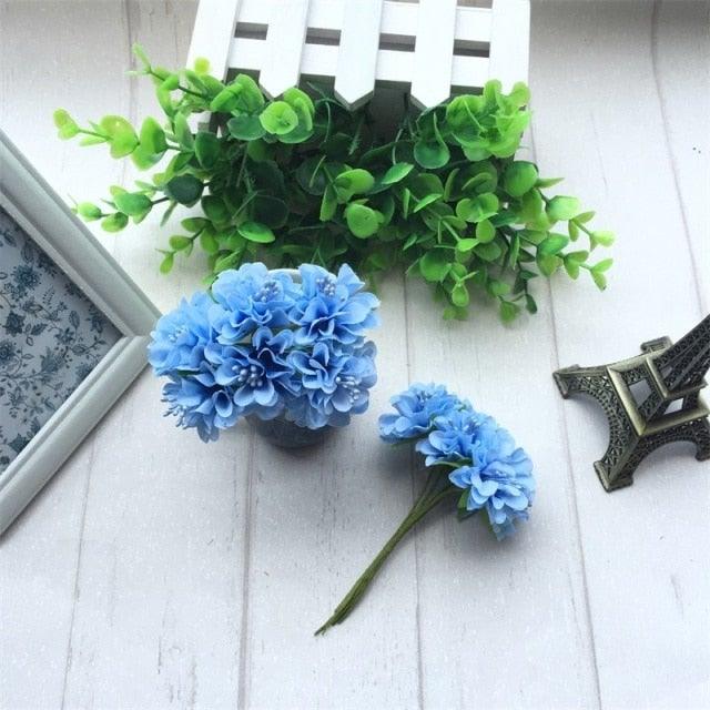6pcs silk stamen artificial flower bouquet blue with green leaves Stevvex on Tampa Home & Garden Store