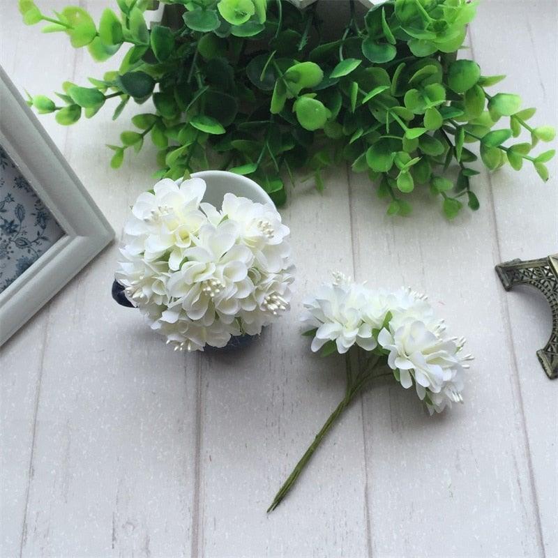 6pcs white silk stamen artificial flower bouquet set Stevvex for wedding decor and crafts on Tampa Home & Garden Store