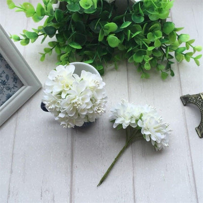 6pcs white silk stamen artificial flower bouquet set Stevvex for wedding decor and crafts on Tampa Home & Garden Store