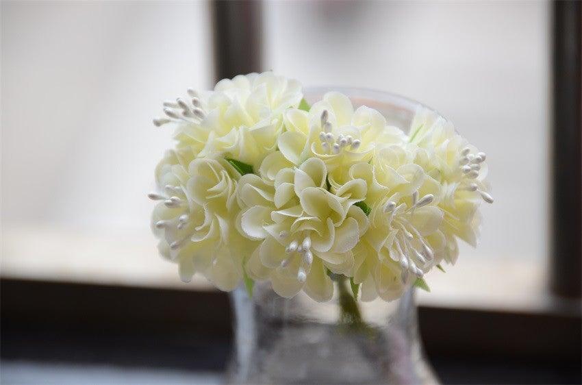 Stevvex 6pcs silk stamen artificial flower bouquet cream yellow blooms in glass vase on Tampa Home & Garden Store