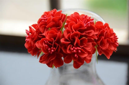 Stevvex 6pcs red silk stamen artificial flower bouquet in a glass vase for wedding decor on Tampa Home & Garden Store