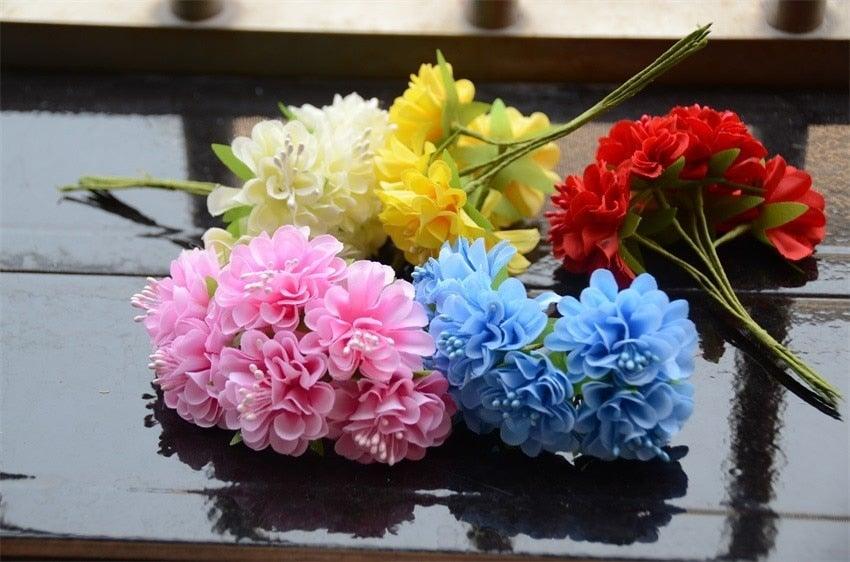 6pcs silk stamen artificial flower bouquet pink blue white yellow red Stevvex for weddings on Tampa Home & Garden Store
