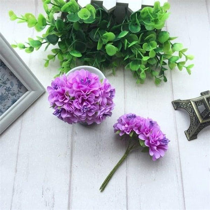 Silk stamen artificial flower bouquets 2x6pcs purple blooms with green leaves by Stevvex on Tampa Home & Garden Store