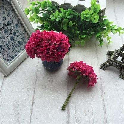 Stevvex 6pcs silk stamen artificial flower bouquet magenta pink blooms with green stems on Tampa Home & Garden Store
