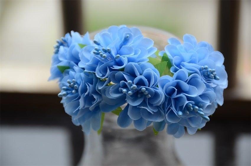 6pcs Silk Stamen Artificial Flower Bouquet blue blossoms with buds for wedding decor on Tampa Home & Garden Store