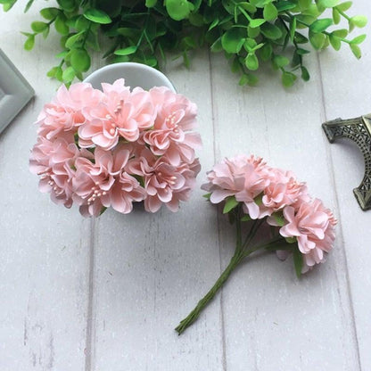 6pcs silk stamen artificial flower bouquet set in soft pink with green stems for wedding decor on Tampa Home & Garden Store