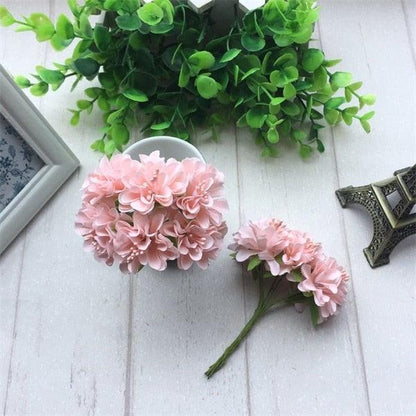 Silk stamen artificial flower bouquet 6pcs pink hydrangea stems Stevvex ST50DE0310NVL on Tampa Home & Garden Store