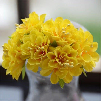 Yellow silk stamen artificial flower bouquet 6pcs Stevvex ST50DE0310NVL wedding decor on Tampa Home & Garden Store