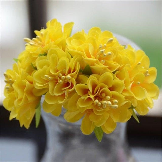 Yellow silk stamen artificial flower bouquet 6pcs Stevvex ST50DE0310NVL wedding decor on Tampa Home & Garden Store