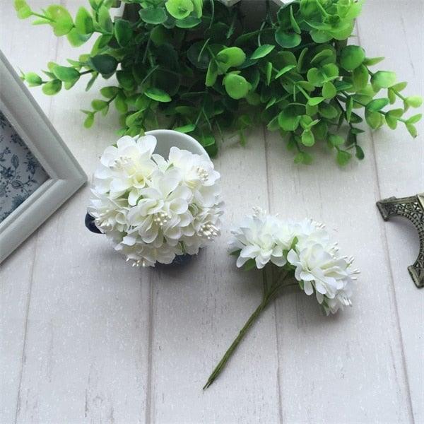 6pcs silk stamen artificial flower bouquet white blooms by Stevvex ST50DE0310NVL on Tampa Home & Garden Store