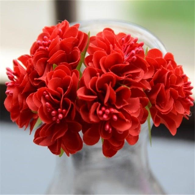 Silk stamen artificial flower bouquet 6pcs red blooms for wedding Stevvex ST50DE0310NVL on Tampa Home & Garden Store