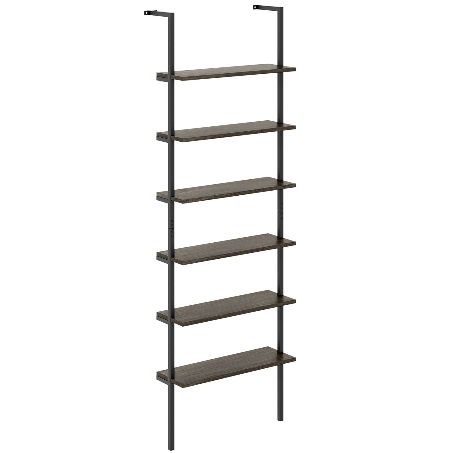6-tier Ladder Shelf 72 Inches Industrial Wall Mounted Bookshelf-Rustic Brown