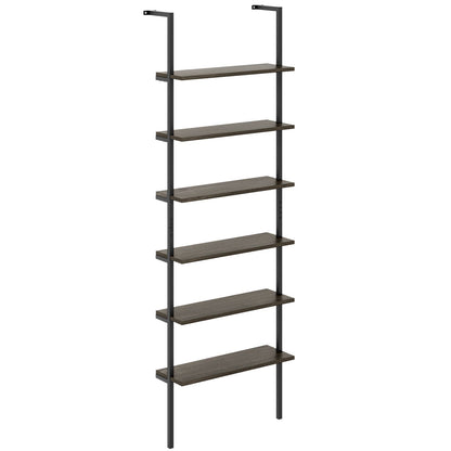 6-tier Ladder Shelf 72 Inches Industrial Wall Mounted Bookshelf-Rustic Brown