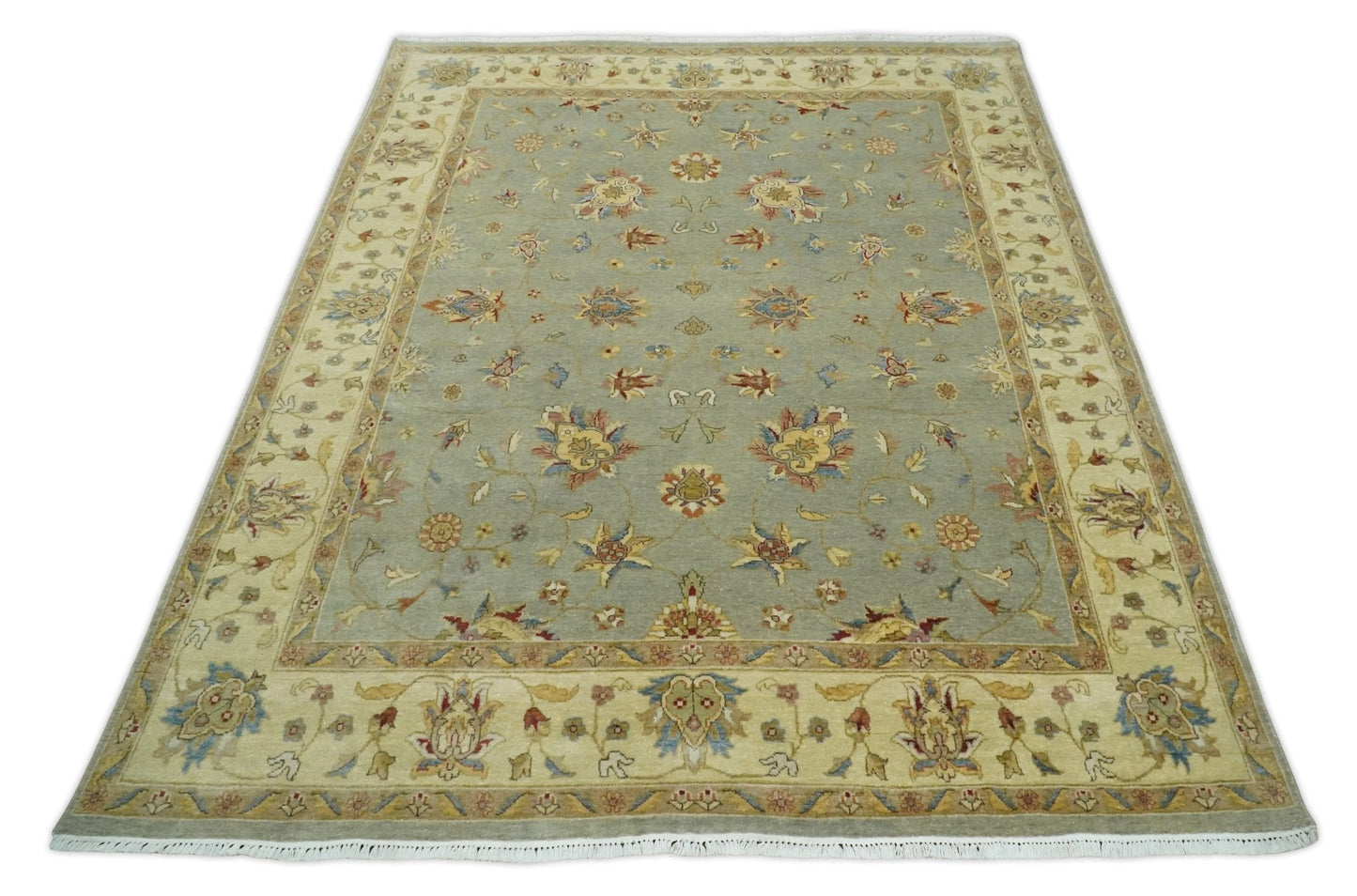 Alfombra antigua de lana tradicional persa vintage, fina, anudada a mano, de 15 x 20 cm, en plata y marfil | AGR30