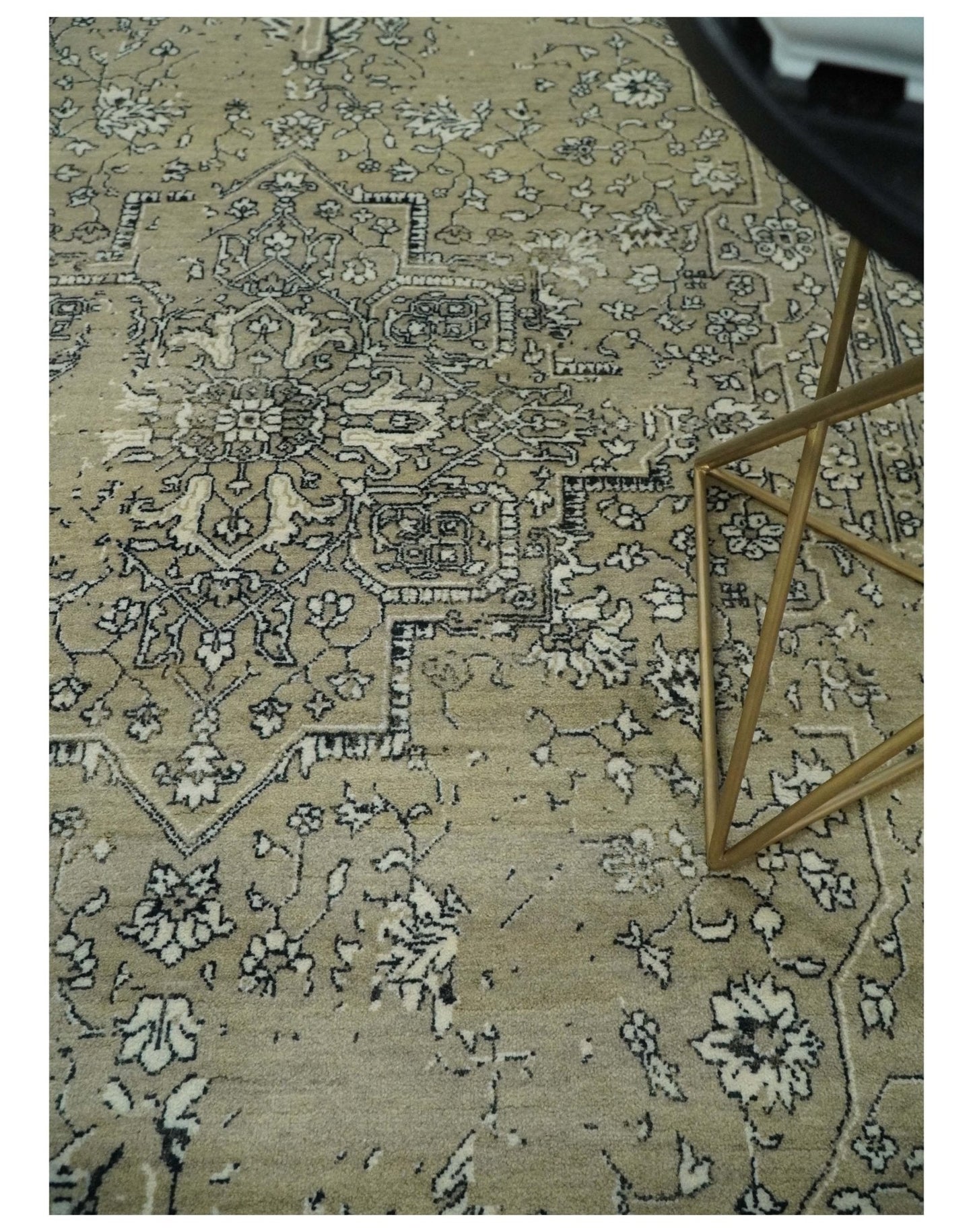 6x9 Fine Hand Knotted Beige and Black Traditional Vintage Persian Style Antique Wool Rug | AGR4 - Tampa Home & Garden Store