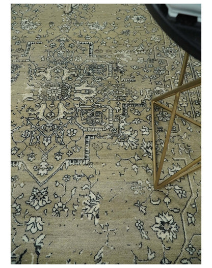 6x9 Fine Hand Knotted Beige and Black Traditional Vintage Persian Style Antique Wool Rug | AGR4 - Tampa Home & Garden Store