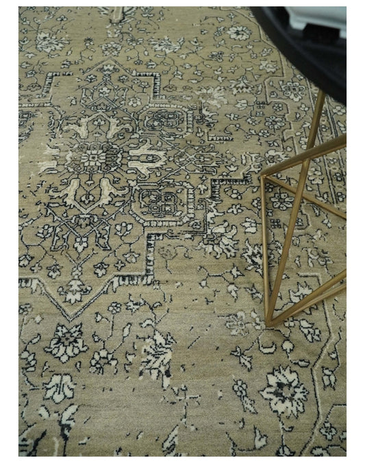 6x9 Fine Hand Knotted Beige and Black Traditional Vintage Persian Style Antique Wool Rug | AGR4 - Tampa Home & Garden Store