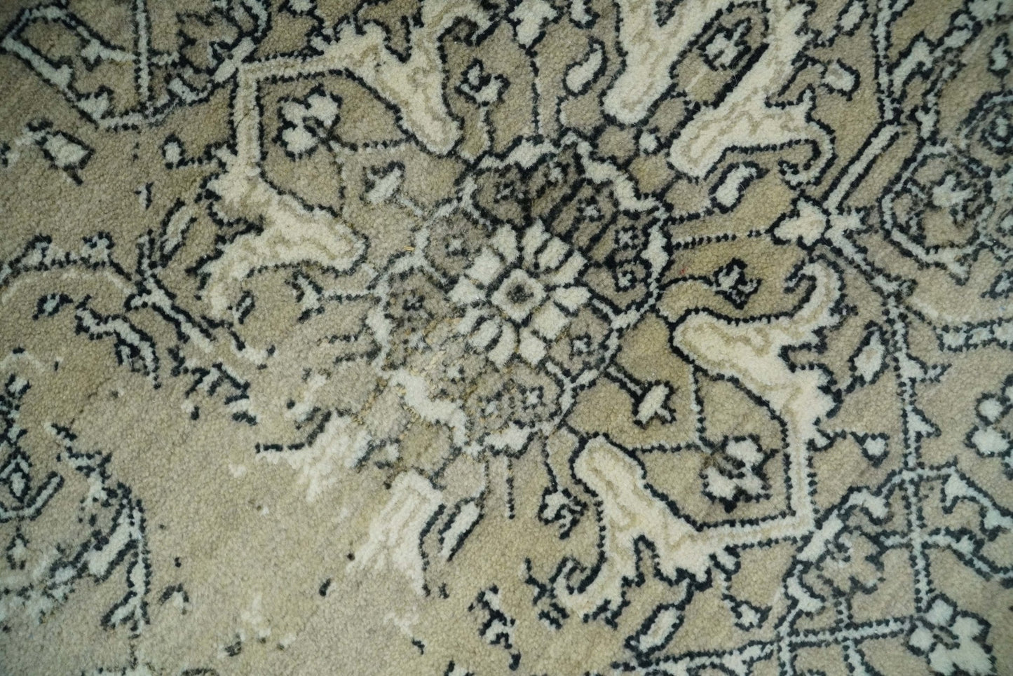 6x9 Fine Hand Knotted Beige and Black Traditional Vintage Persian Style Antique Wool Rug | AGR4 - Tampa Home & Garden Store