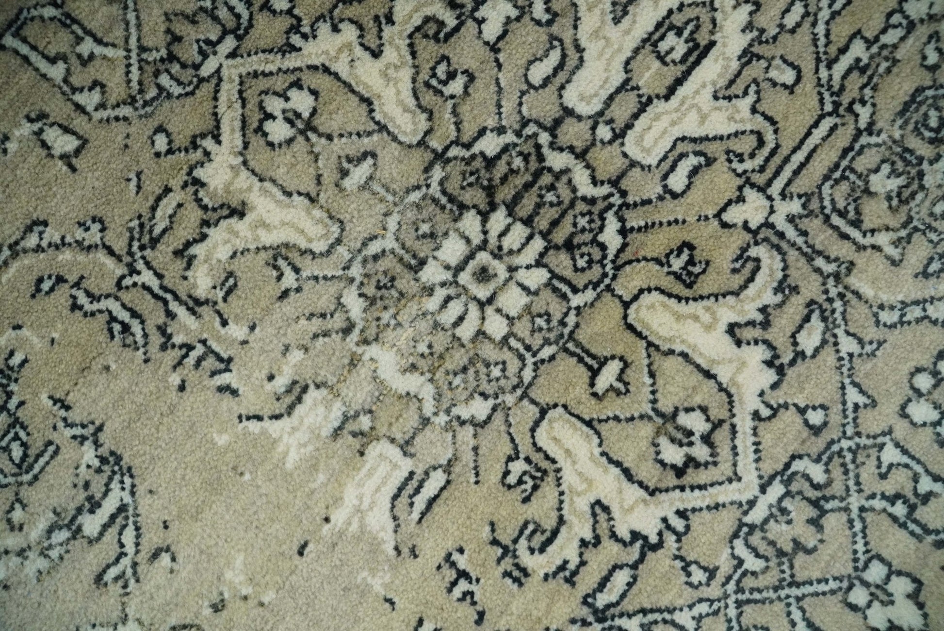 6x9 Fine Hand Knotted Beige and Black Traditional Vintage Persian Style Antique Wool Rug | AGR4 - Tampa Home & Garden Store